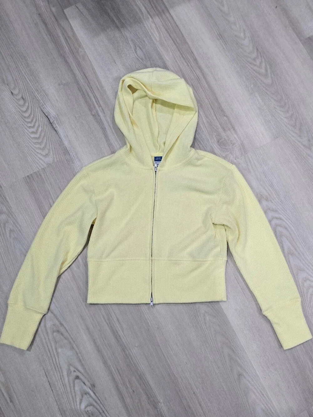 Old Navy Light Yellow Waffle-Knit Cozeplush Hooded Zip Sweatshirt Size L